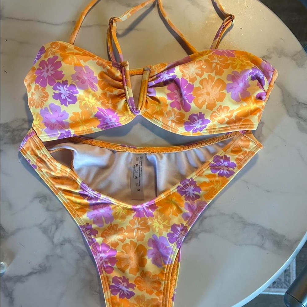 Floral Bikini Set in Orange and Purple